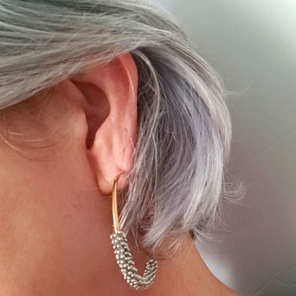Seed Beaded Hoop Earrings Grey